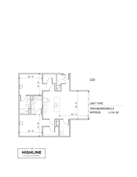 Floor plan for 2 beds, 2 baths, 1120 sqft